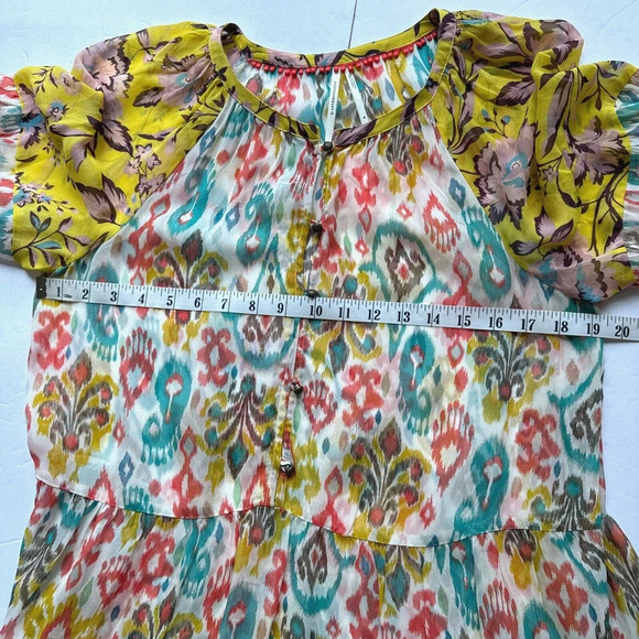 Anthropologie Maureen Babydoll Tunic Blouse Sheer Multicolor Floral Paisley M - Picture 14 of 16